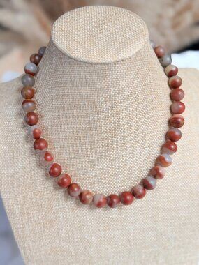 Beautiful Matte Red Agate Bead Necklace Minimal Natural Jewelry